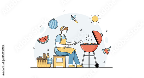 Outdoor Grilling Fun with Summer Refreshments and Sunny Skies