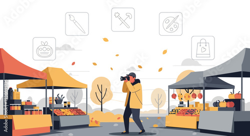 Outdoor Market Photographer Capturing Autumnal Harvest Displays