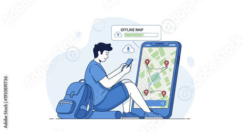 Offline Map Navigation: A Tech-Savvy Traveler Planning Their Journey with Smartphone