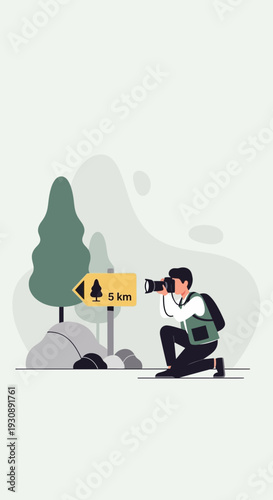 Outdoor Photographer Capturing Nature's Scenic Vista While Trekking