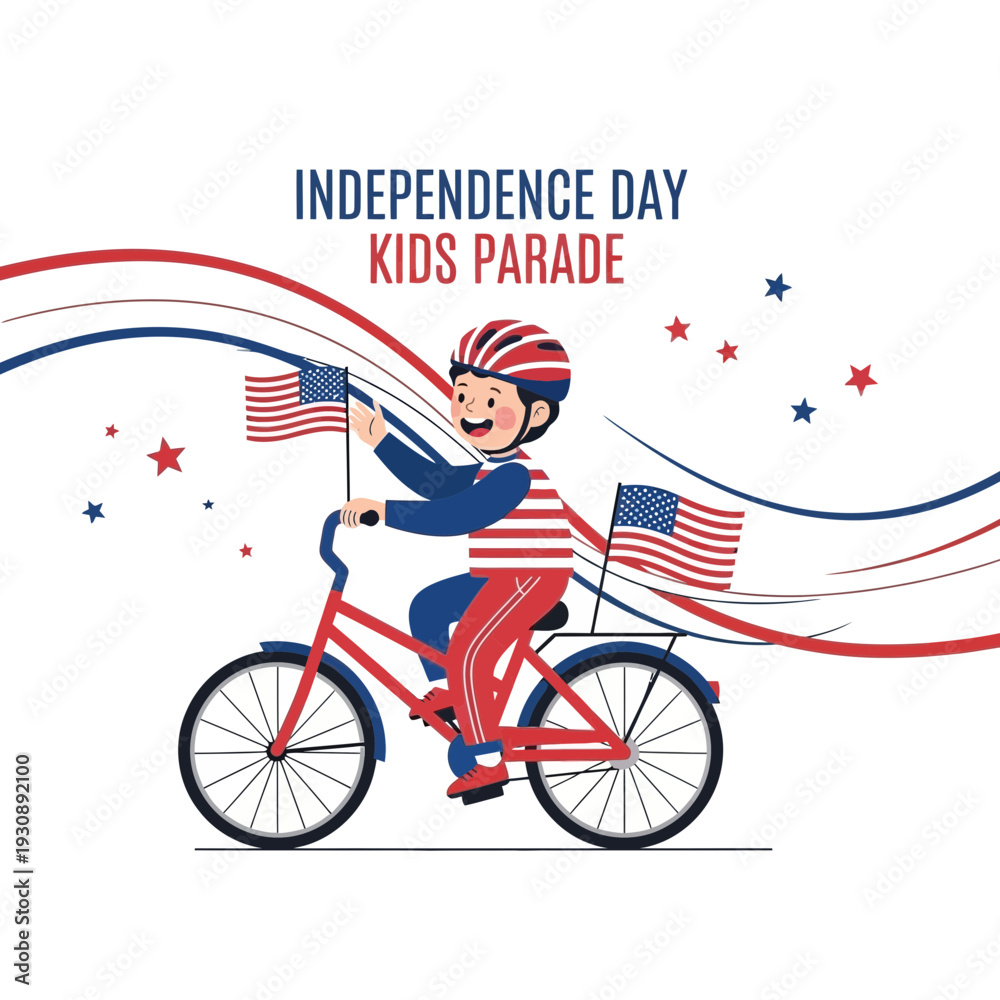 Fototapeta premium Patriotic Child Cycling In Independence Day Parade Celebration