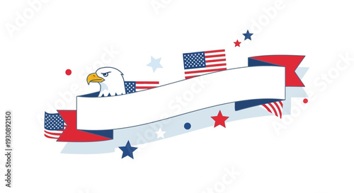 Patriotic Eagle Banner With American Flags And Stars Festive Design Elements