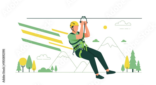 Outdoor Adventure Thrill Seeker Zip Lining Through Scenic Mountains