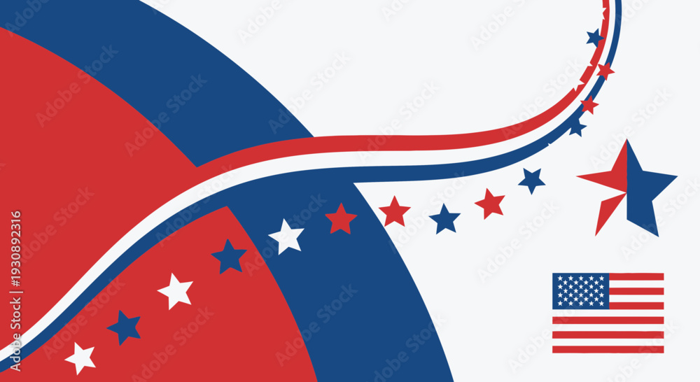 Obraz premium Patriotic Red Blue White Stars And Stripes Wave Design