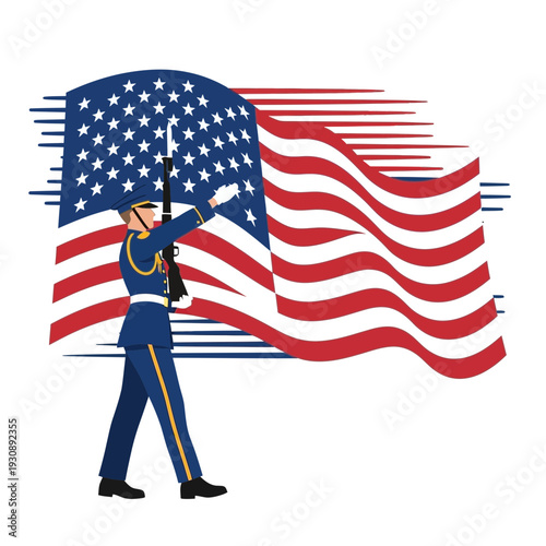 Patriotic Soldier Salutes American Flag Illustrating National Pride and Service