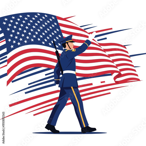 Patriotic Soldier Saluting with American Flag Dynamic Background