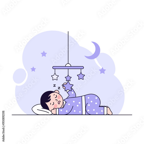 Peaceful Infant Slumber Under Starry Sky Mobile Dreamy Lullaby Illustration