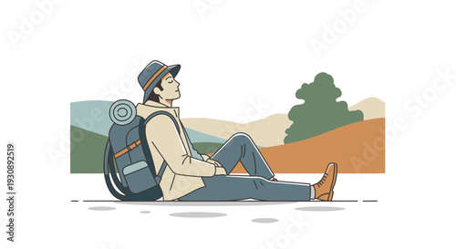 Peaceful Hiker Takes A Moment To Rest In The Serene Outdoors Landscape