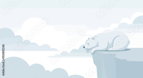 Peaceful Polar Bear Resting On An Icy Cliff Edge