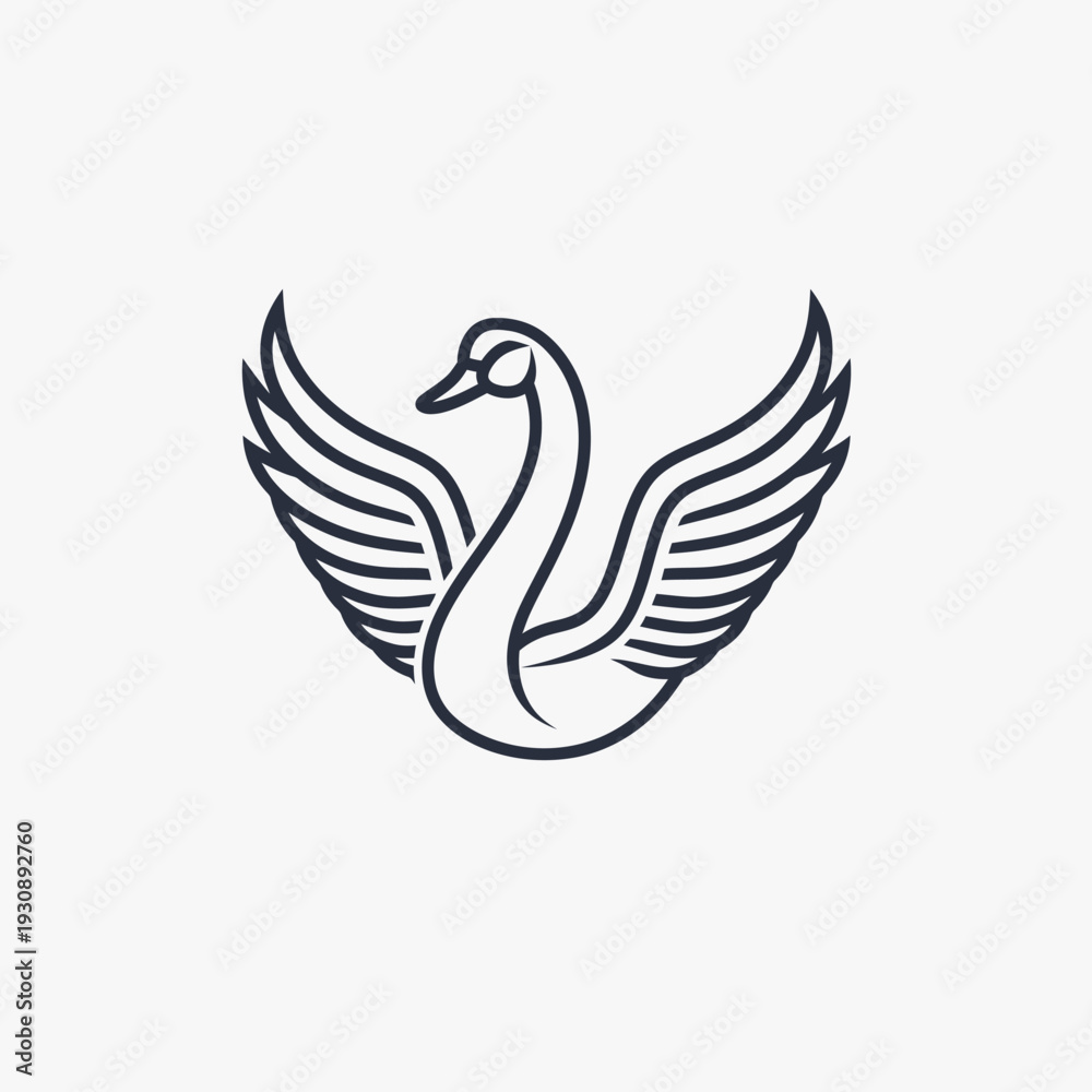 Fototapeta premium Elegant swan emblem vector illustration of a graceful bird with spread wings