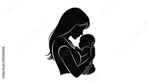 Mother holding baby silhouette illustration black and white motherhood icon parenting symbol