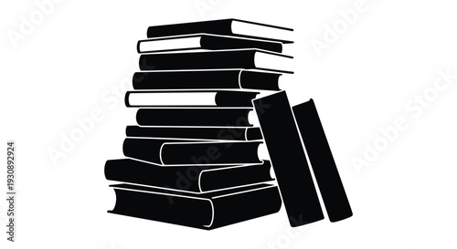 Stack of books in black silhouette on white background symbolizing education learning and literature