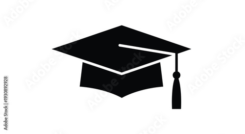 Graduation cap icon in black silhouette on white background symbolizing education learning and academic achievement