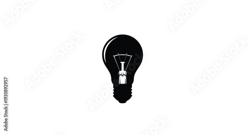 Black light bulb icon with white filament on plain background symbolizing ideas and innovation