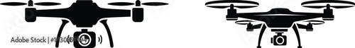 Black and white drone silhouettes with propellers and landing gear