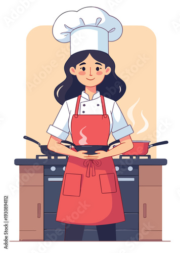 cuoco chef dona in cucina pranzo cena ristorante vettoriale  
