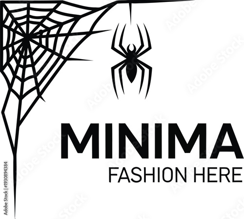 Minimalist spider and web graphic, featuring fashion text placeholder.