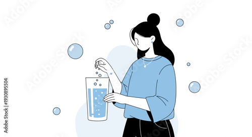 Person Adding Effervescent Tablet To Glass Of Water With Bubbles