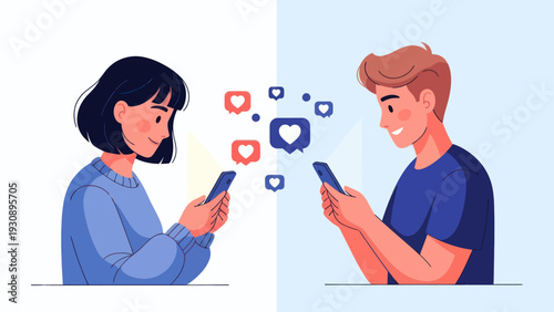Young people connect through social media apps, exchanging likes and digital messages.