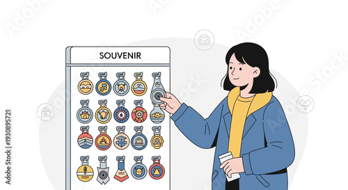 Person Choosing Unique Collectible Souvenir Pins From Display Board