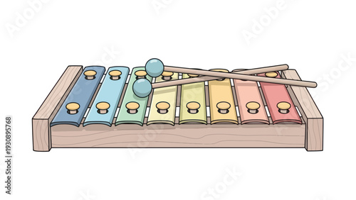 Colorful xylophone with mallets for music and learning