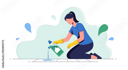 Person Cleaning Floor With Detergent And Gloves