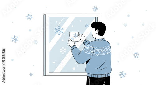 Person Decorating Winter Window With Snowflakes Festive Season Ambiance
