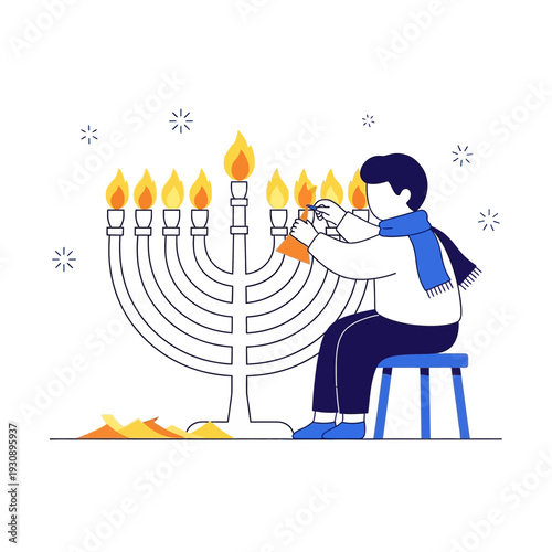 Person Lighting Hanukkah Menorah Candles Festive Celebration