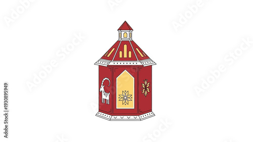 Decorative red lantern with goat and star motifs