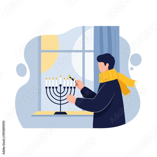 Person Lighting Menorah Candles Festive Holiday Celebration Indoor