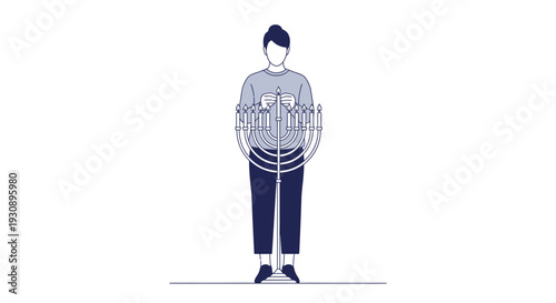 Person Lighting Menorah Symbolic Festive Celebration