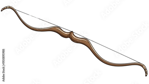 A traditional wooden bow with a string, isolated on white.