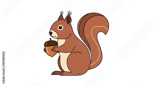 Cute cartoon squirrel holding an acorn isolated on white background