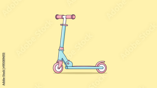 A cute pastel colored kick scooter isolated on a light yellow background, perfect for children.