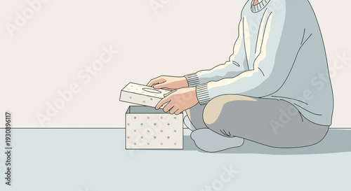 Person Opening a Tissue Box, Minimalist Illustration In Calm And Soothing Colors
