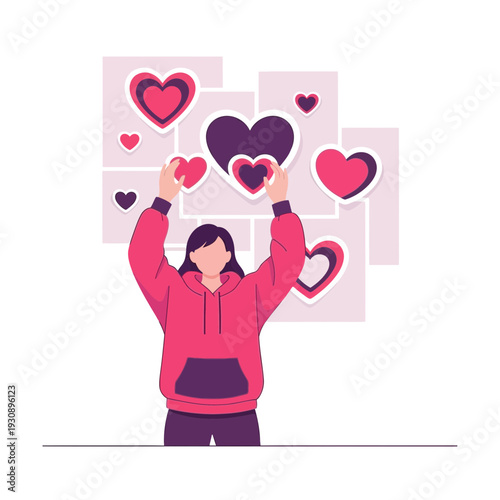 Person Expressing Love Surrounded by Floating Hearts Illustration