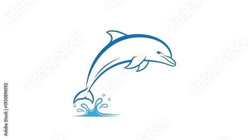 Stylized blue dolphin leaping from ocean waves