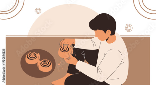 Person Holding Delicious Pastry With Sweet Swirls And A Warm Aura