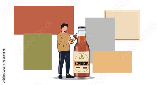 Person Holding Small Kombucha Bottle Next To Large Bottle
