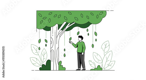 Person Interacting With Nature Under A Lush Green Tree Canopy