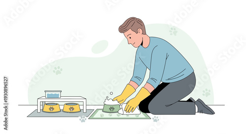 Person Sanitizing Pet Bowls, Showcasing Hygiene Practices and Pet Ownership Responsibilities