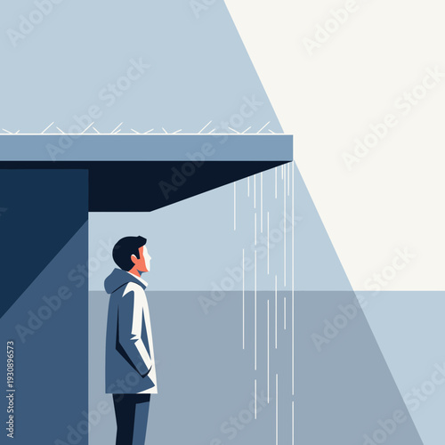 Person Sheltering From Intense Light Rays Beneath Overhang