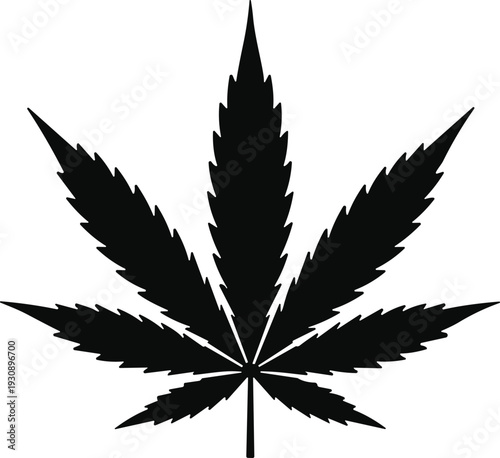 Cannabis leaf silhouette illustration, marijuana hemp plant icon, black vector botanical symbol isolated on white background design