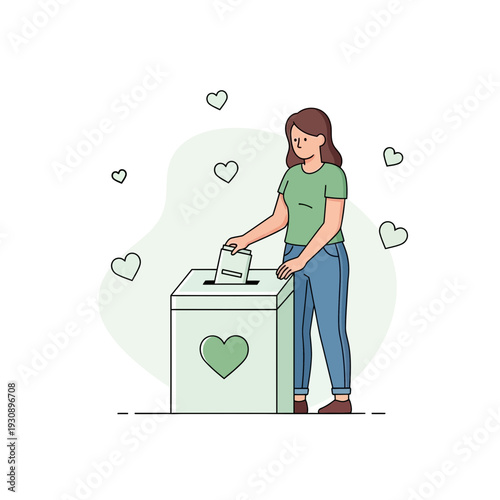 Person Voting For Love With Hearts Floating Around