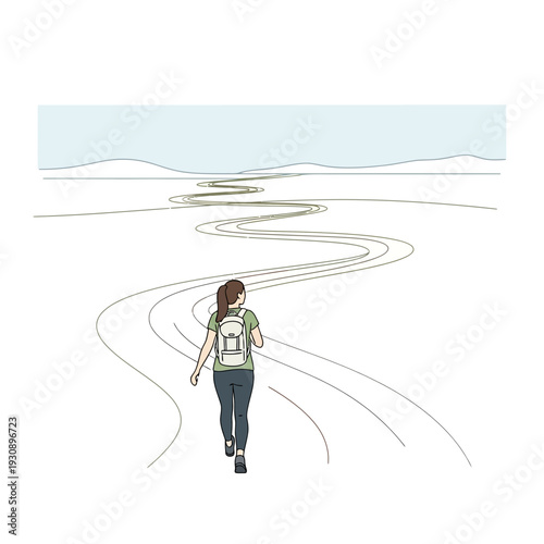 Person Walking A Winding Path Towards Distant Horizons