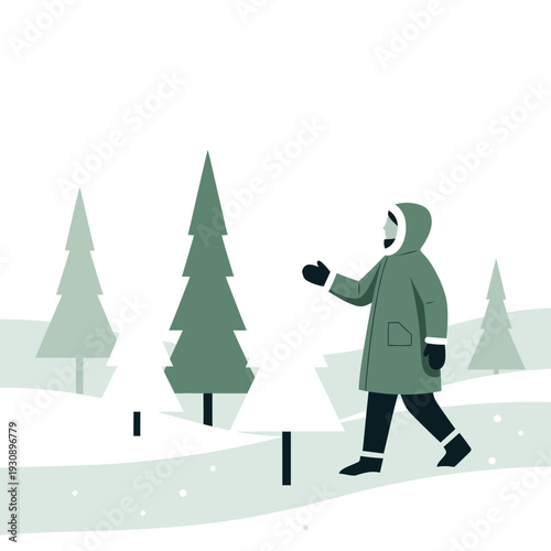 Person Walking Through Snowy Forest During Winter Season Landscape