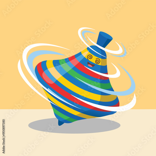 Colorful Spinning Top Toy with Motion Lines.