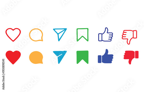 Reaction Icons Set – Like, Dislike and Feedback Symbols Vector