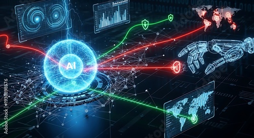 A futuristic AI cyber defense network that actively detects and neutralizes digital threats in real-time
