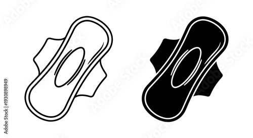 Sanitary Pad Icon Vector. Feminine Hygiene Product in Outline and Solid Black Symbol